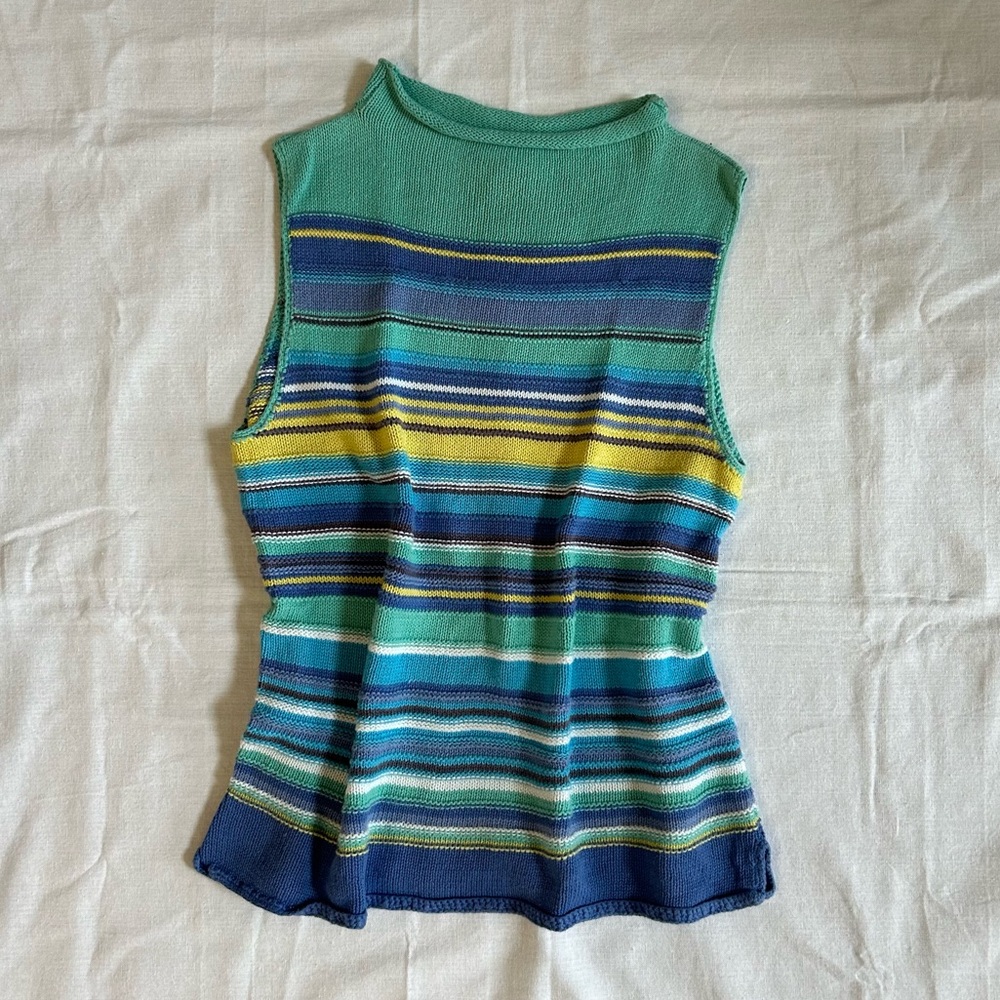 Chico’s | Blue Striped Knitted Sweatervest Women’s size L/XL